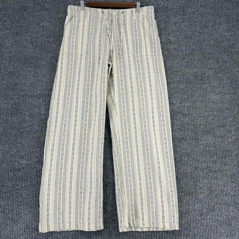 Just Living linen cotton striped pants wide leg women's large beachy drawstring